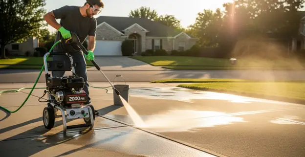 2000 PSI pressure washer cleaning driveway