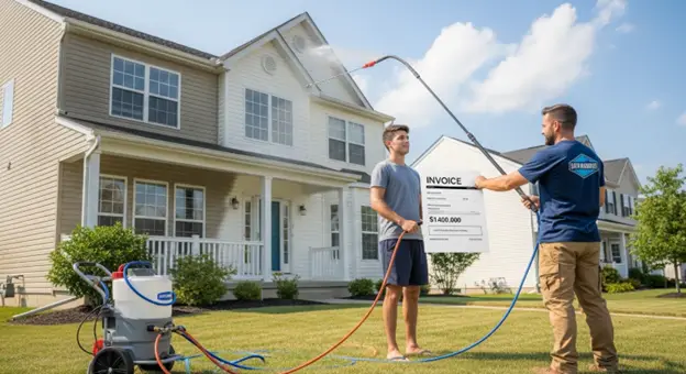 Soft washing a house exterior with low pressure